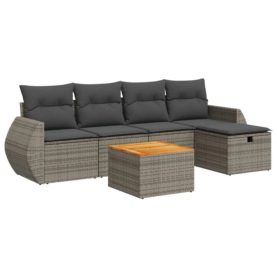 Salon de jardin 6 pcs avec coussins gris résine tressée - 2