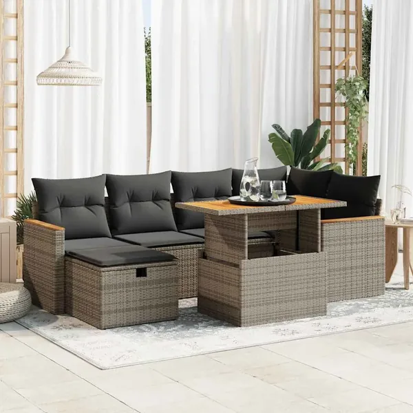 Salon de jardin 8 pcs avec coussins gris résine tressée