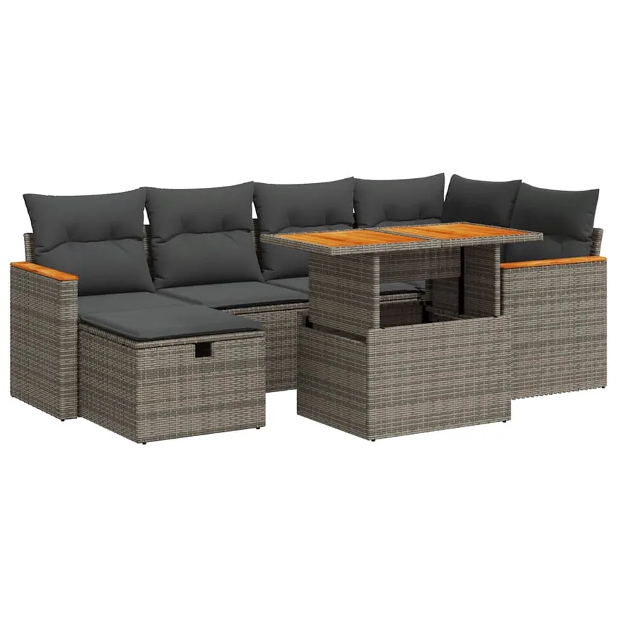 Salon de jardin 8 pcs avec coussins gris résine tressée - 2