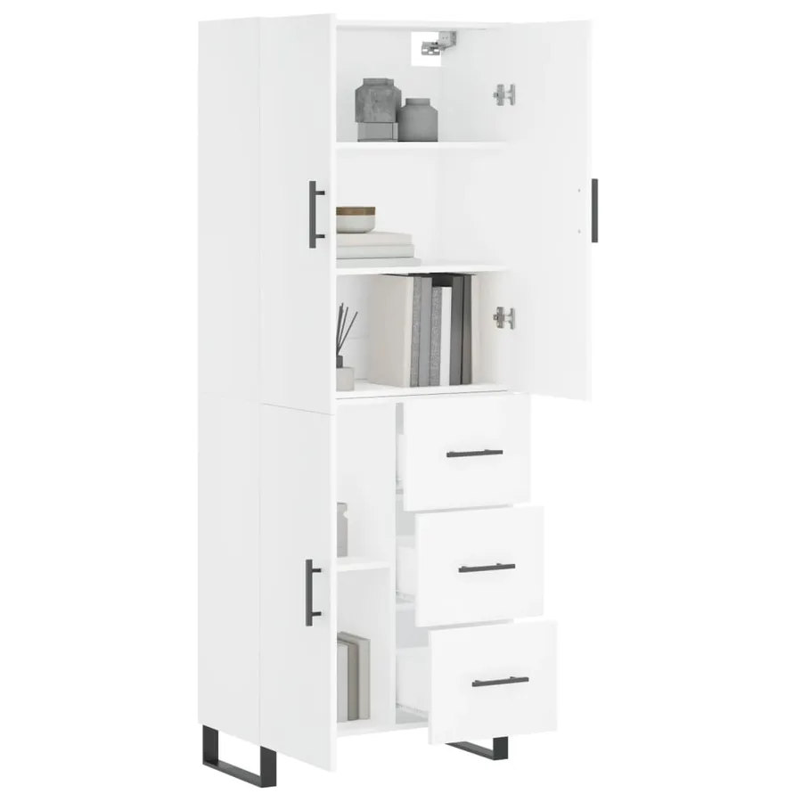 Buffet haut Blanc 69,5x34x180 cm Bois d'ingénierie - 3
