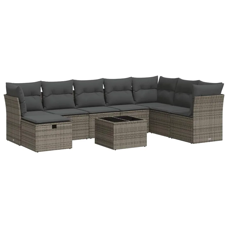 Salon de jardin 9 pcs avec coussins gris résine tressée - 2