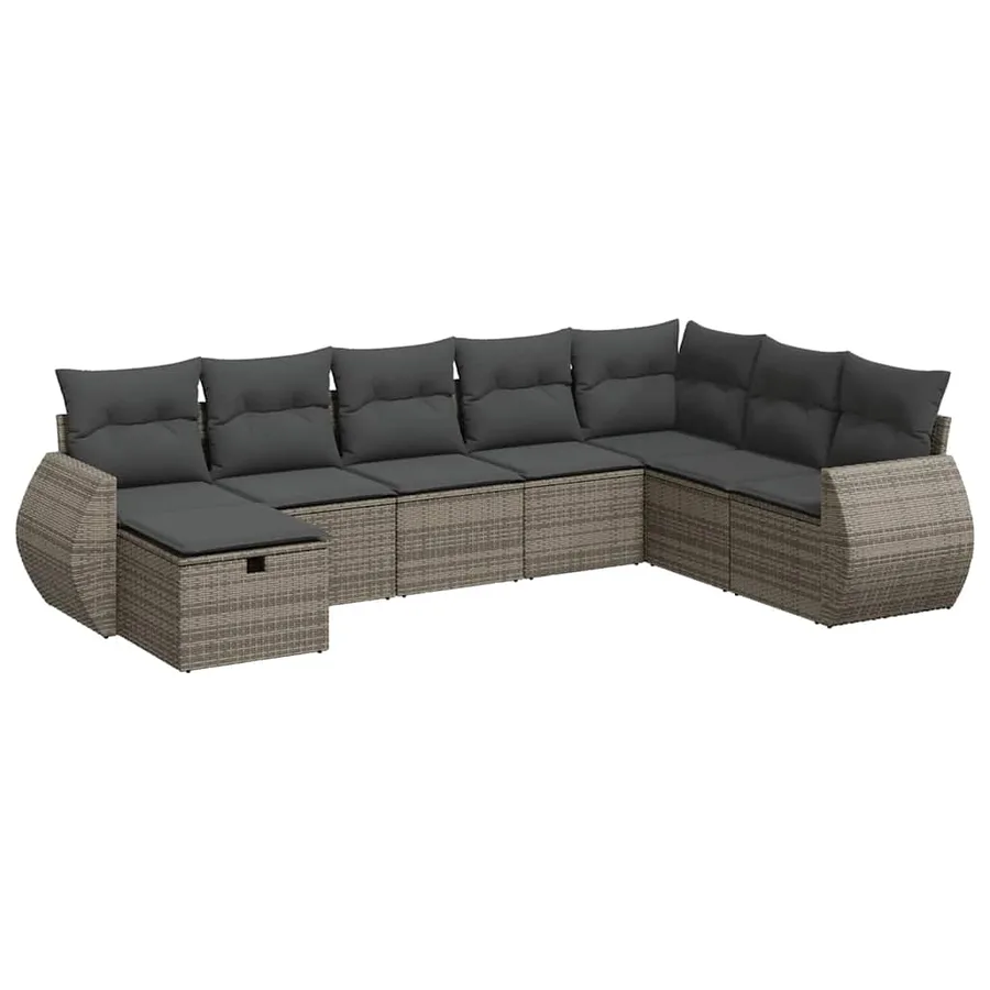Salon de jardin 8 pcs avec coussins gris résine tressée - 2