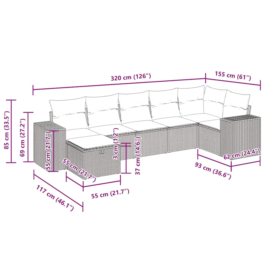 Salon de jardin avec coussins 7 pcs gris résine tressée - 16
