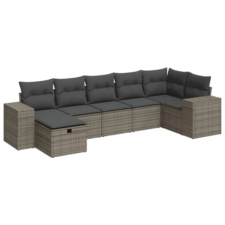 Salon de jardin avec coussins 7 pcs gris résine tressée - 2