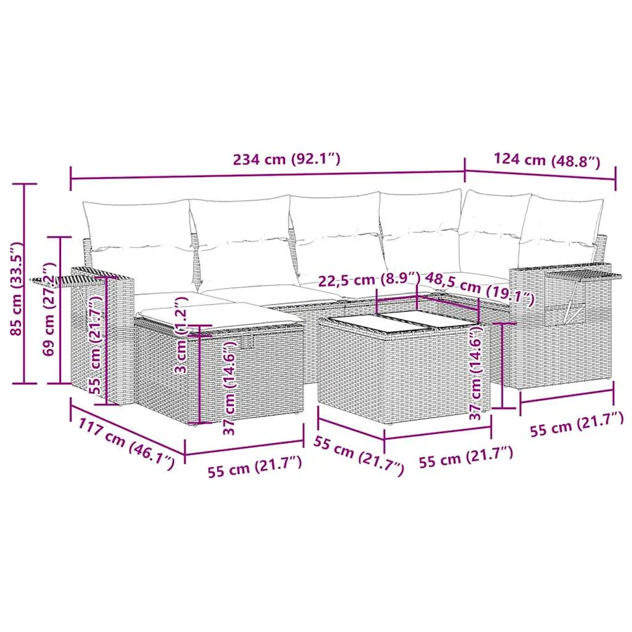 Salon de jardin avec coussins 7 pcs gris résine tressée - 15