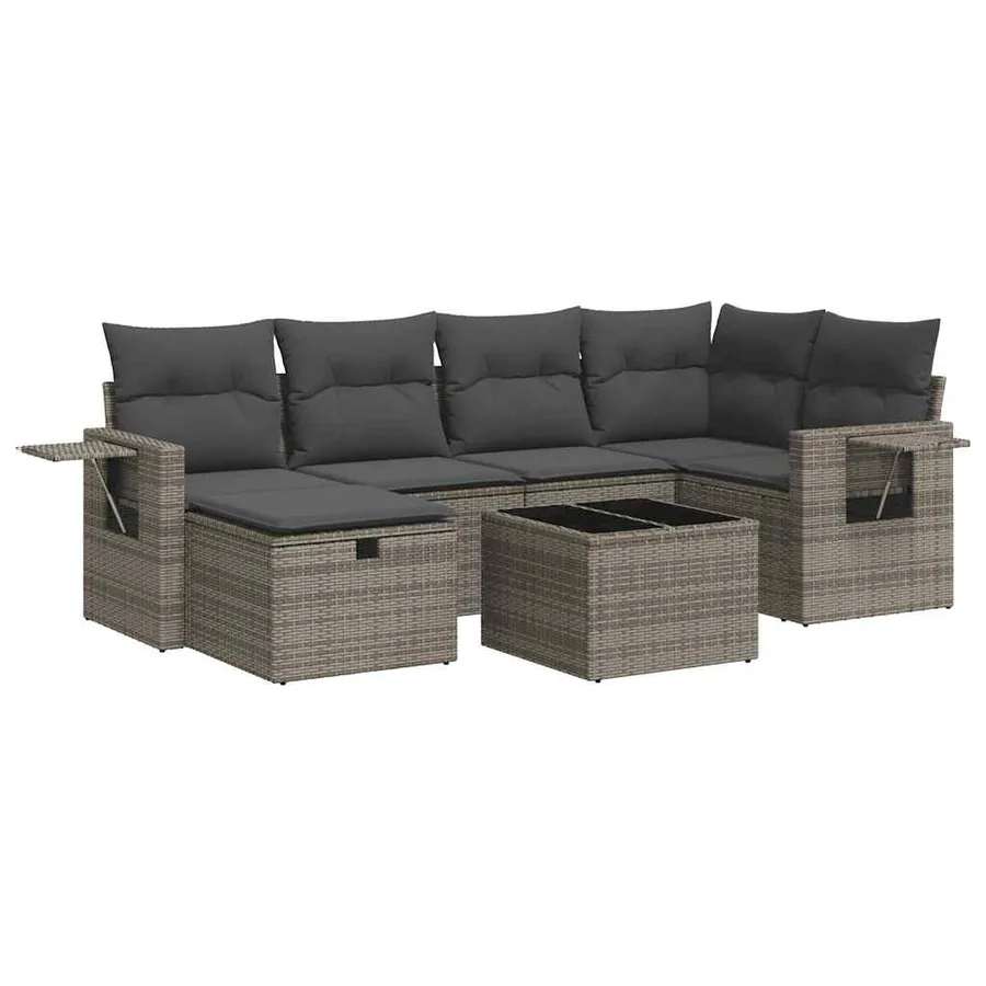 Salon de jardin avec coussins 7 pcs gris résine tressée - 2
