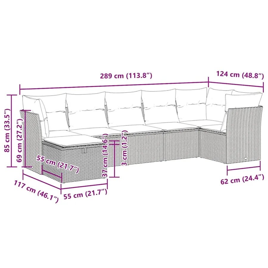 Salon de jardin avec coussins 7 pcs gris résine tressée - 12