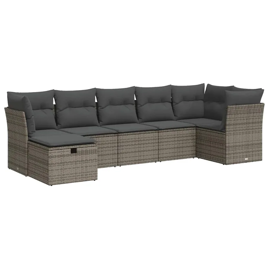 Salon de jardin avec coussins 7 pcs gris résine tressée - 2