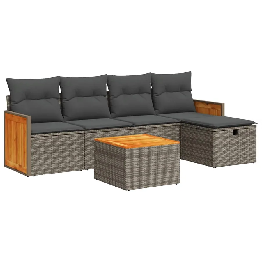 Salon de jardin 6 pcs avec coussins gris résine tressée - 2