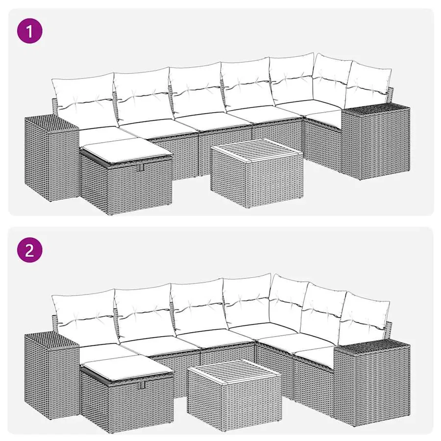 Salon de jardin 8 pcs avec coussins gris résine tressée - 10