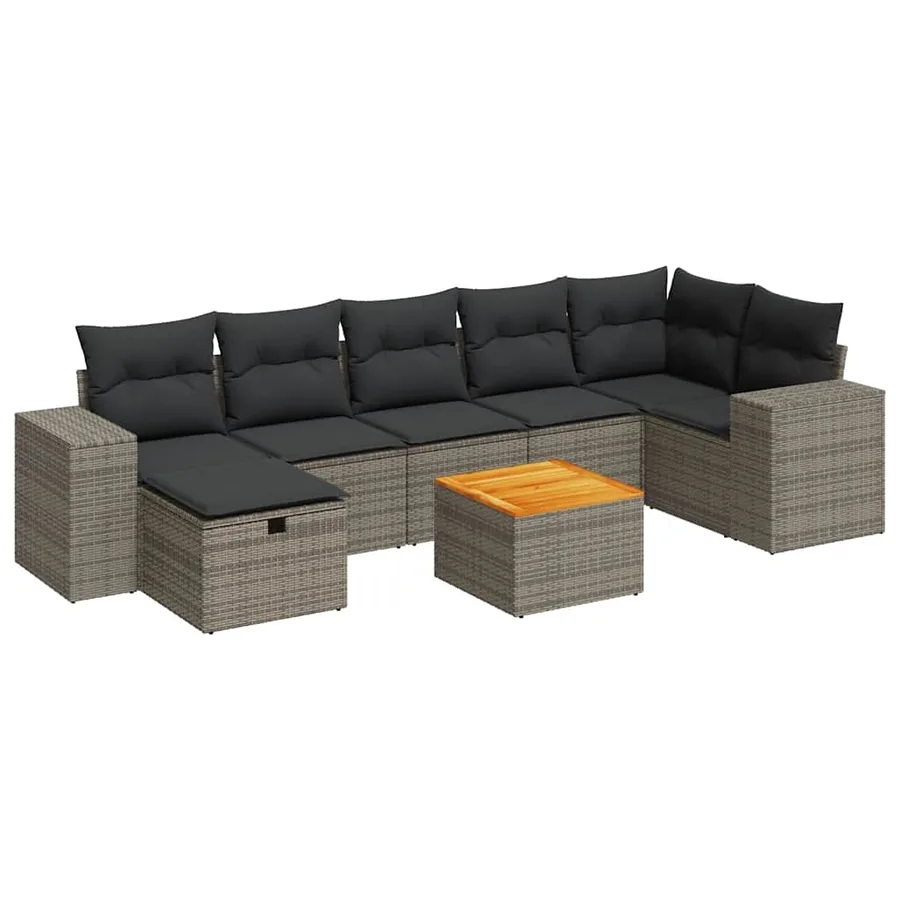 Salon de jardin 8 pcs avec coussins gris résine tressée - 2