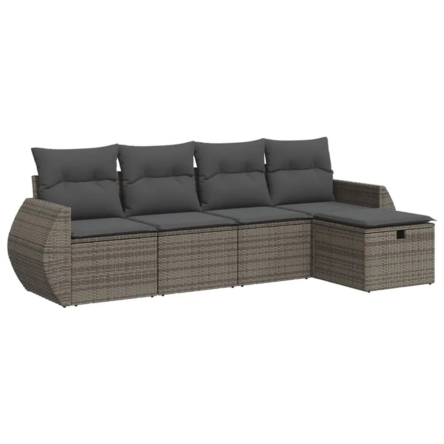 Salon de jardin 5 pcs avec coussins gris résine tressée - 2