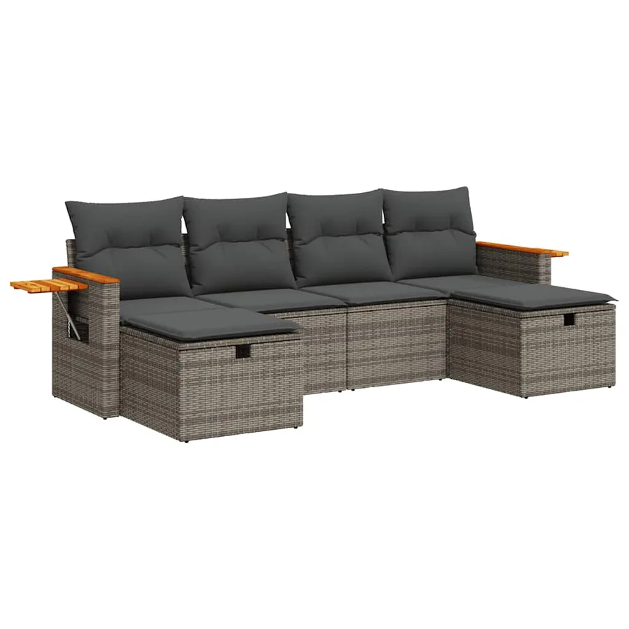 Salon de jardin 6 pcs avec coussins gris résine tressée - 2