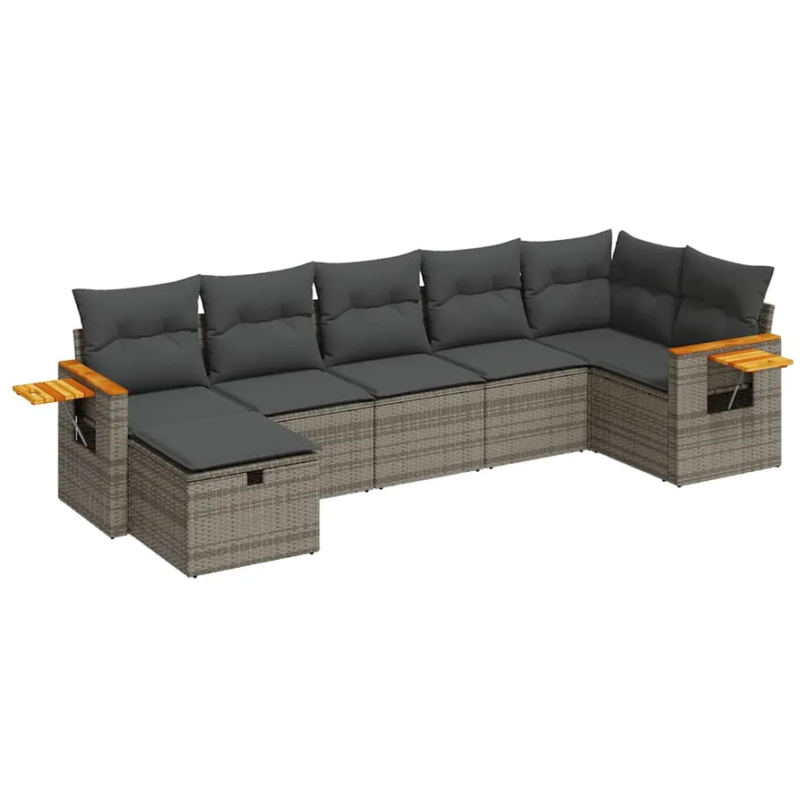 Salon de jardin avec coussins 7 pcs gris résine tressée - 2