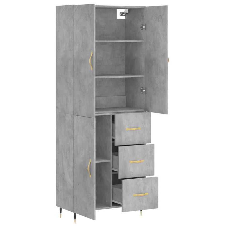 Buffet haut Gris béton 69,5x34x180 cm Bois d'ingénierie - 3