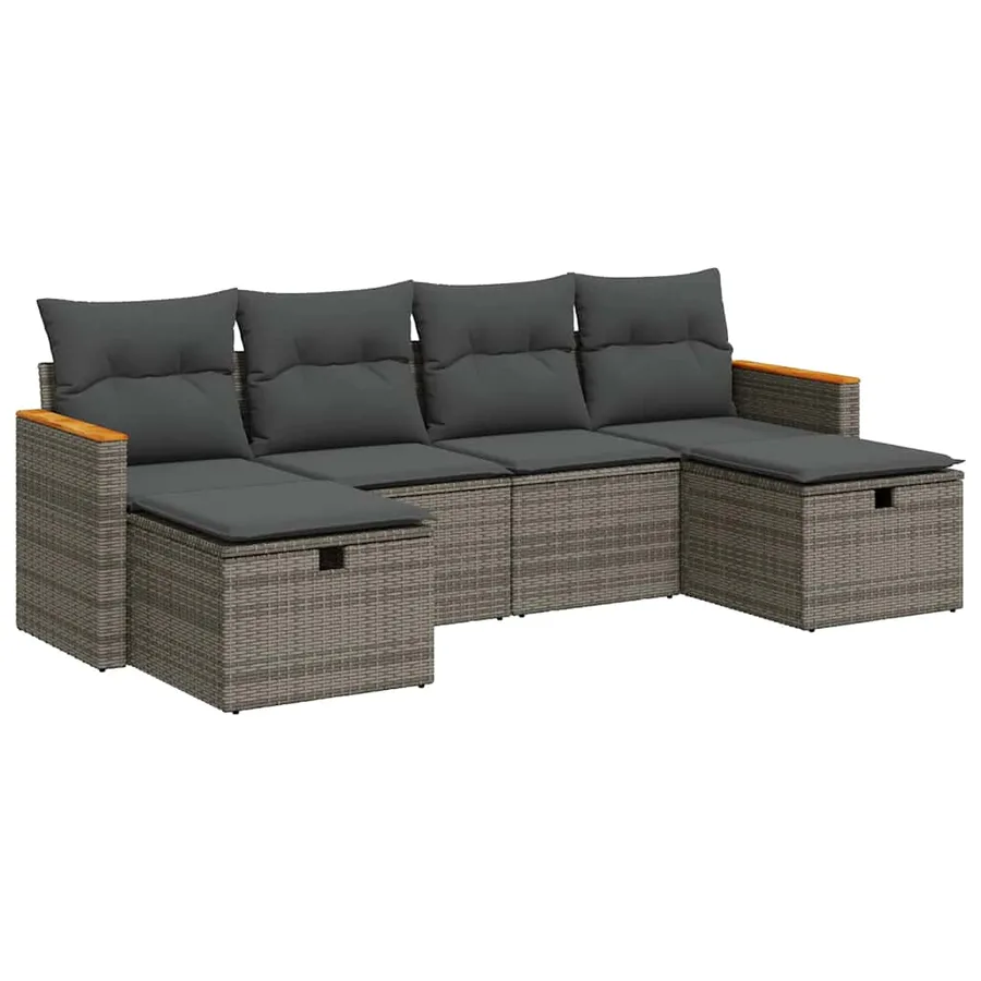 Salon de jardin 6 pcs avec coussins gris résine tressée - 2