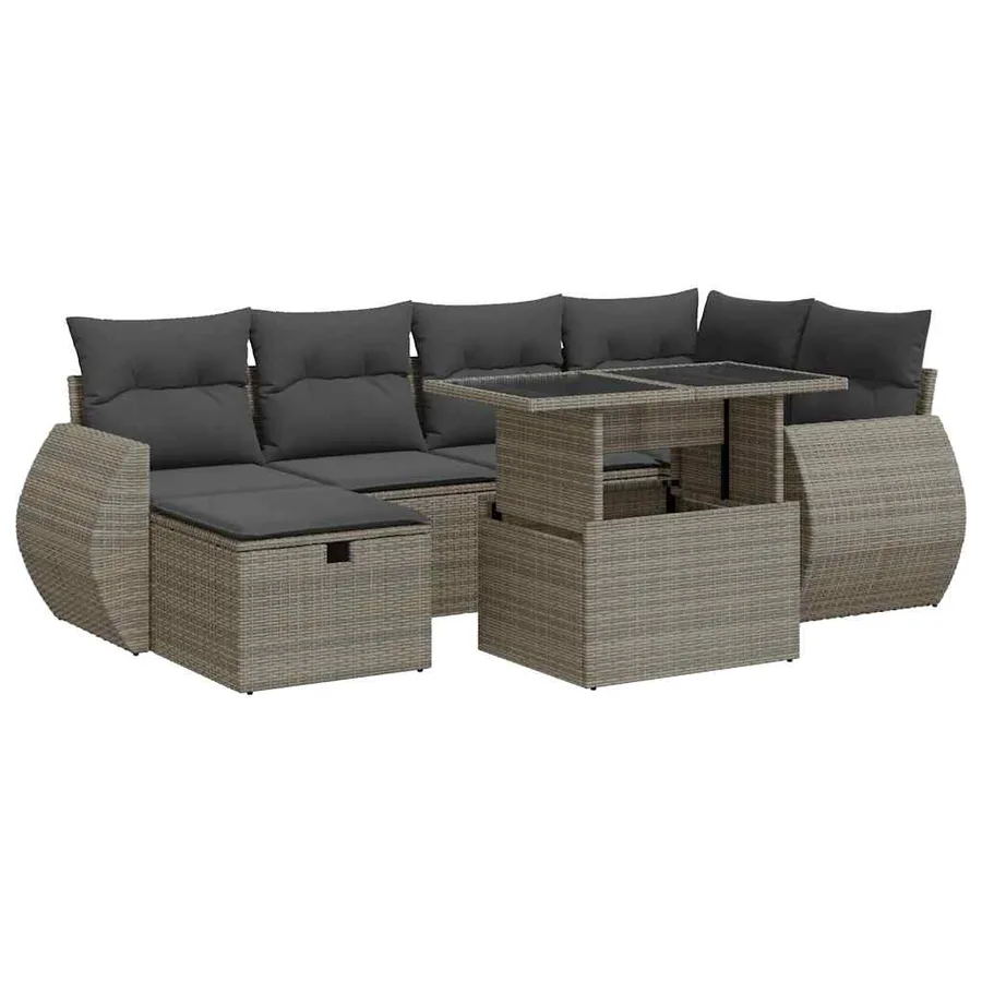 Salon de jardin avec coussins 7 pcs gris résine tressée - 2