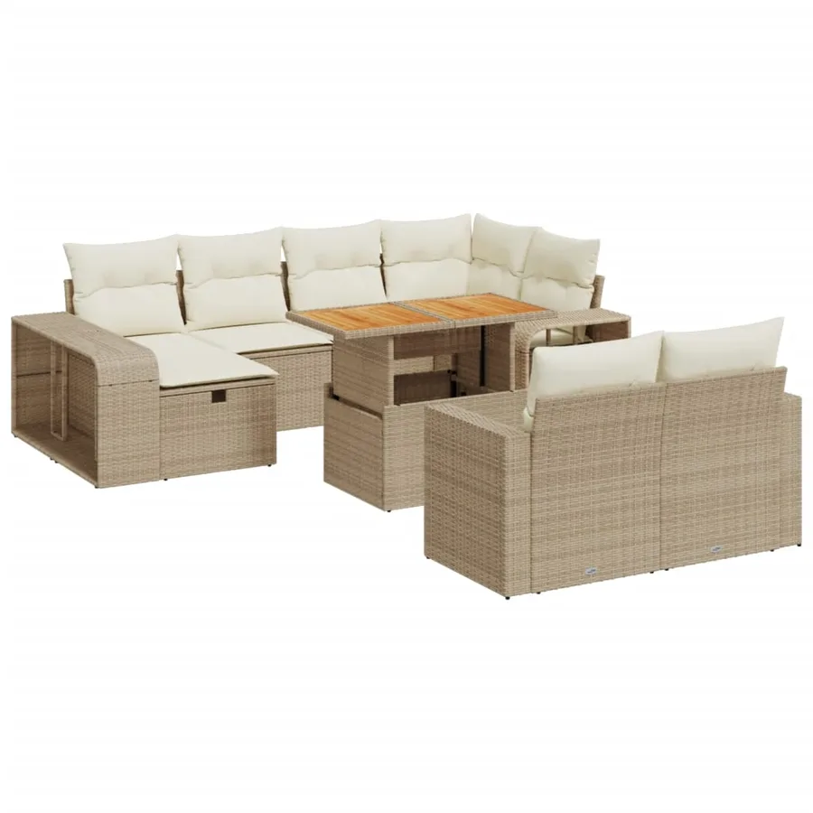 Salon de jardin 11 pcs avec coussins beige résine tressée - 2