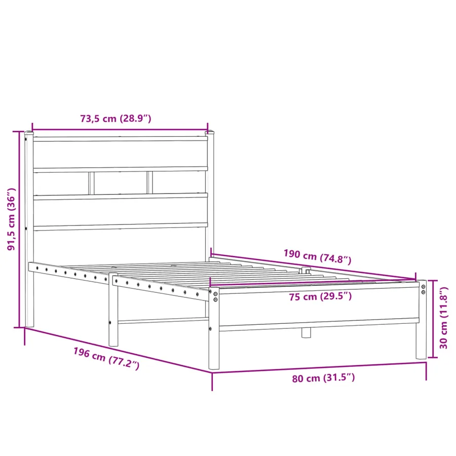 Cadre de lit sans matelas chêne sonoma 75x190 cm - 9