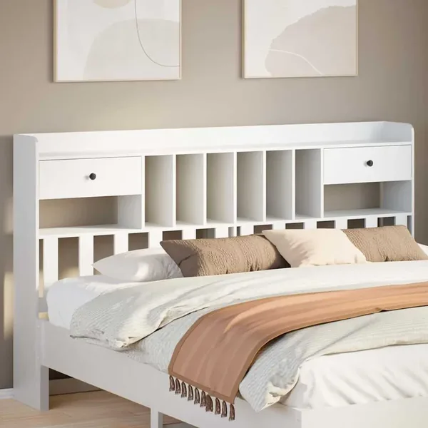 Tête de lit avec rangement blanc 180 cm bois massif de pin