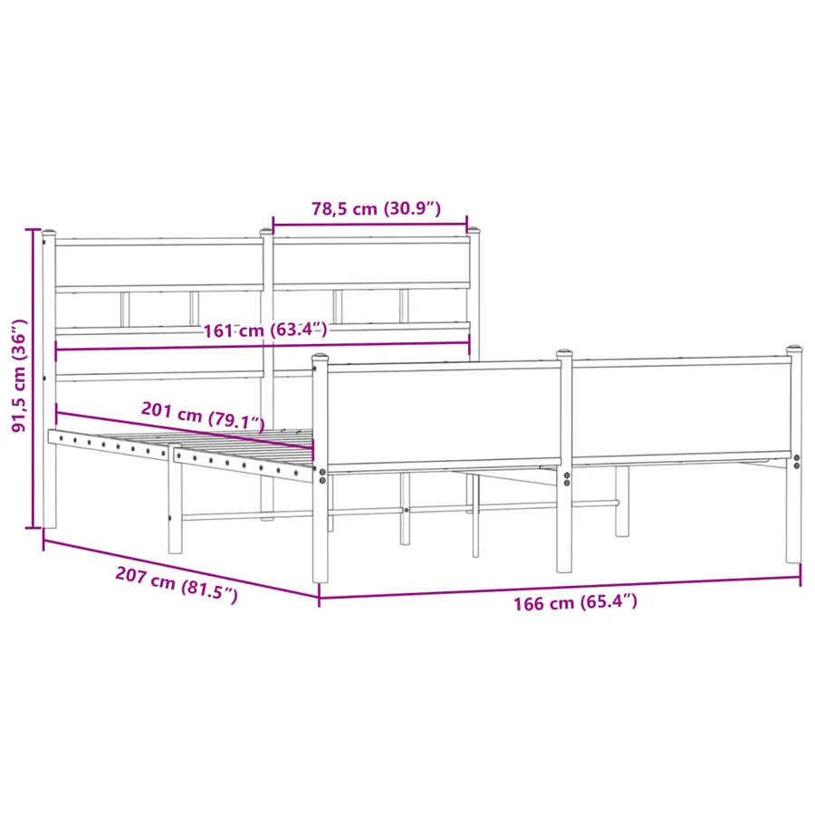 Cadre de lit en métal sans matelas chêne fumé 160x200 cm - 9