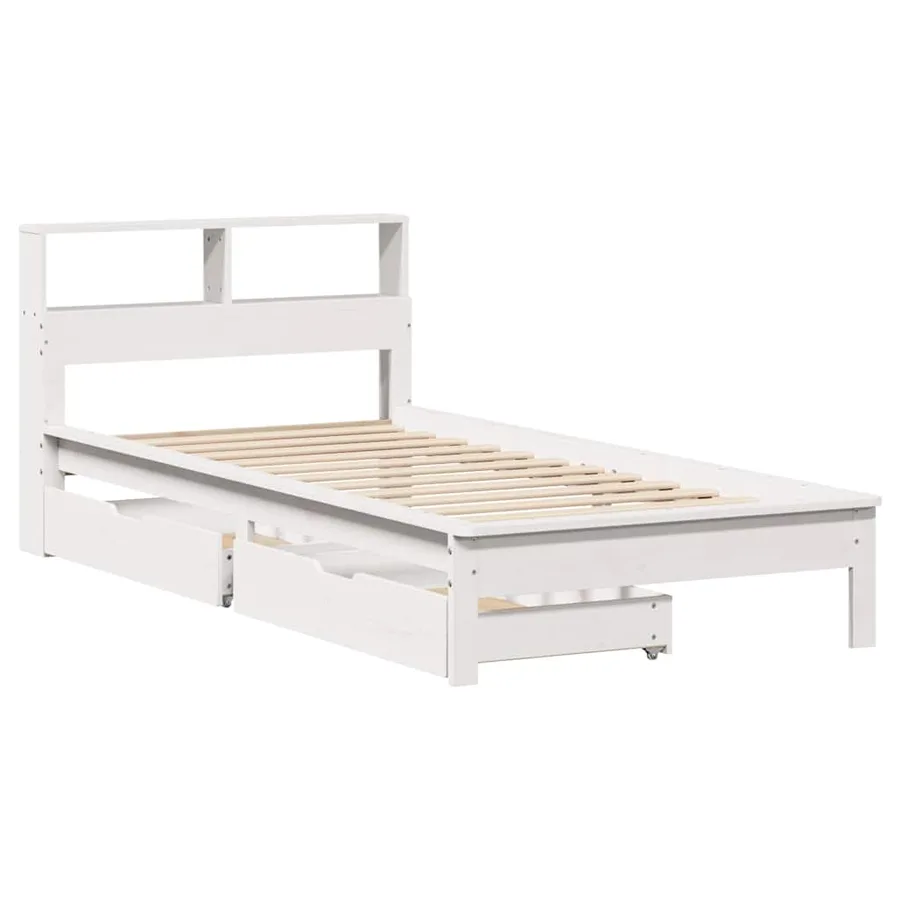 Lit bibliothèque sans matelas blanc 100x200 cm bois pin massif - 3