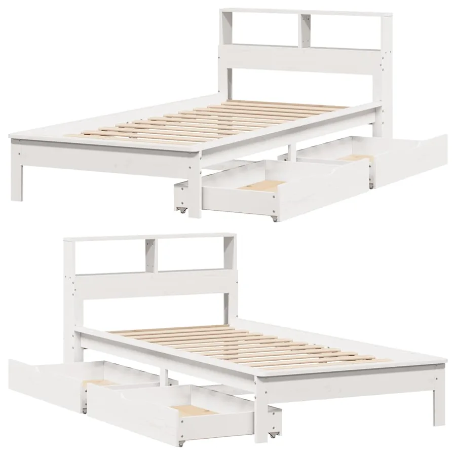 Lit bibliothèque sans matelas blanc 100x200 cm bois pin massif - 9