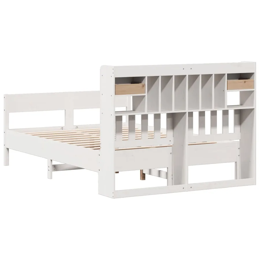 Lit bibliothèque sans matelas blanc 160x200 cm bois pin massif - 6