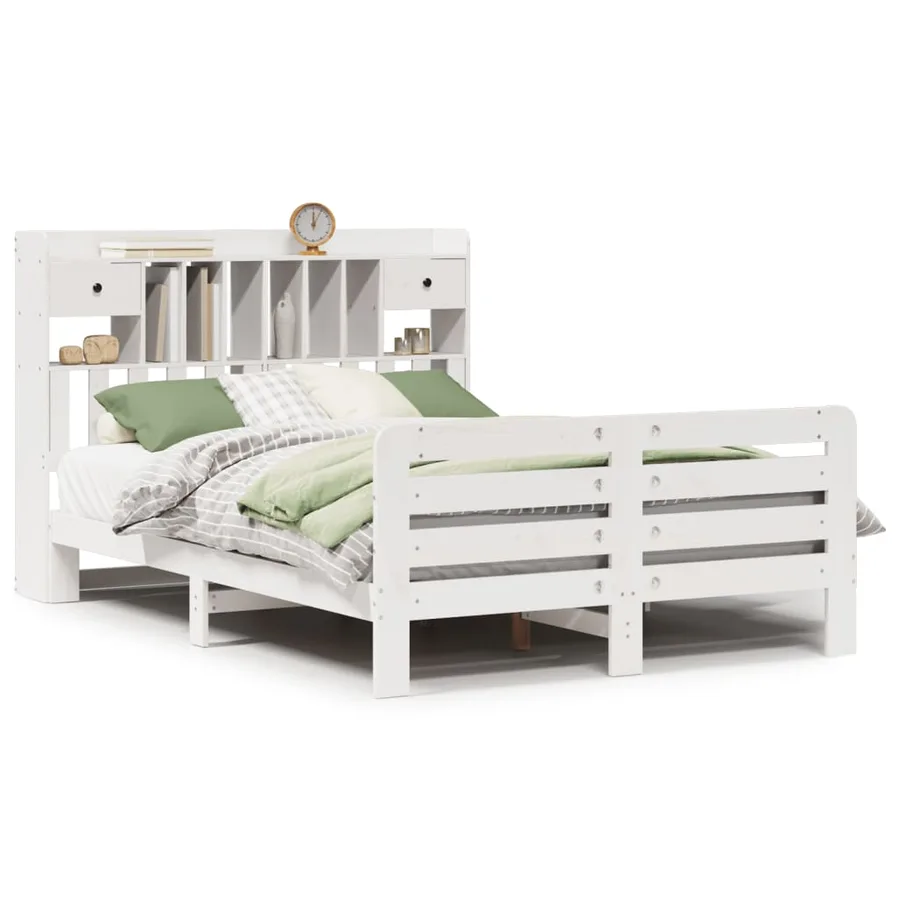 Lit bibliothèque sans matelas blanc 150x200 cm bois pin massif - 2