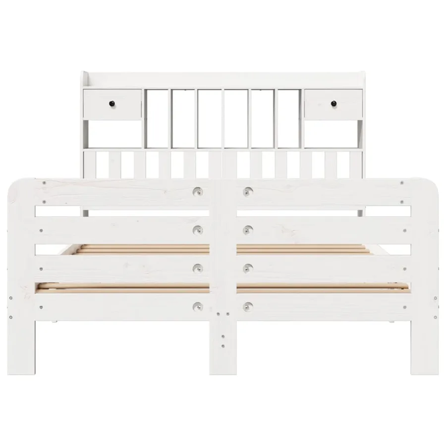 Lit bibliothèque sans matelas blanc 150x200 cm bois pin massif - 4