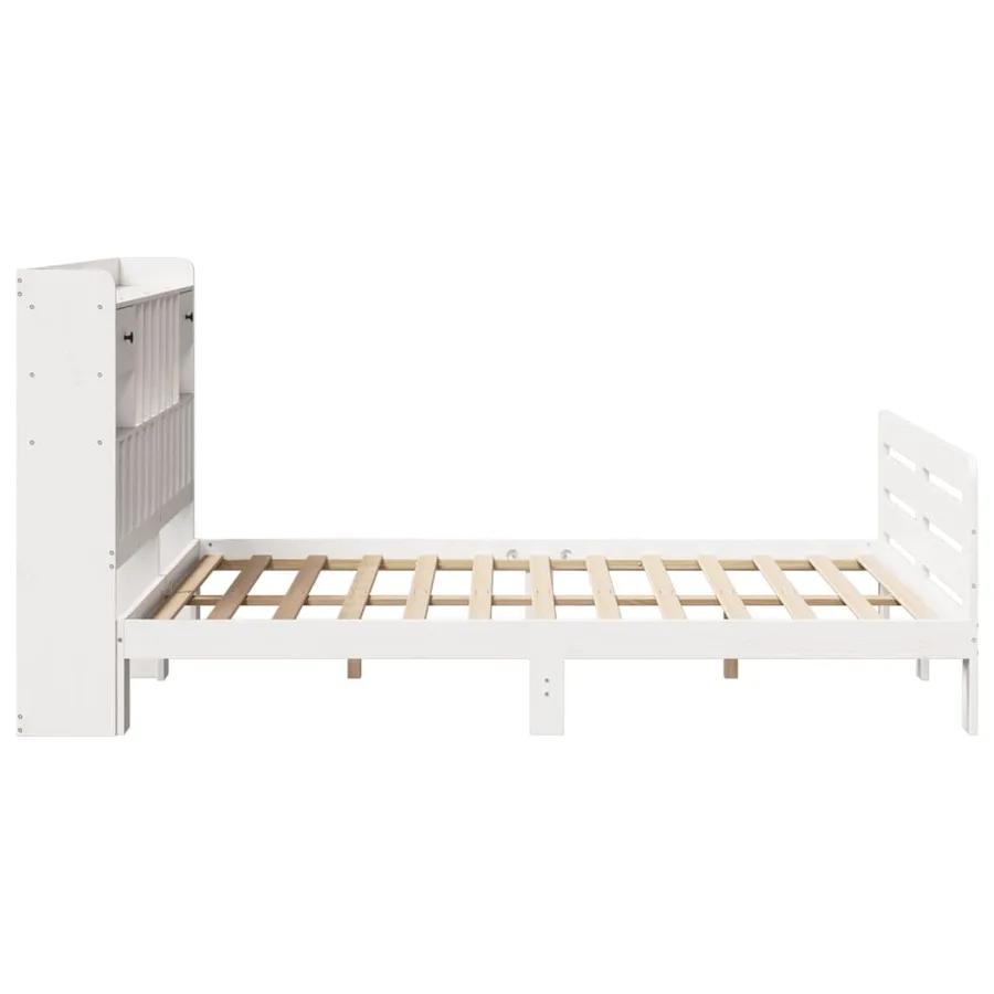 Lit bibliothèque sans matelas blanc 150x200 cm bois pin massif - 7