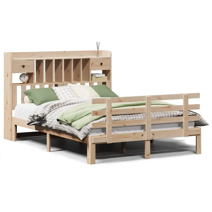 Lit bibliothèque sans matelas 140x200 cm bois massif de pin - 2