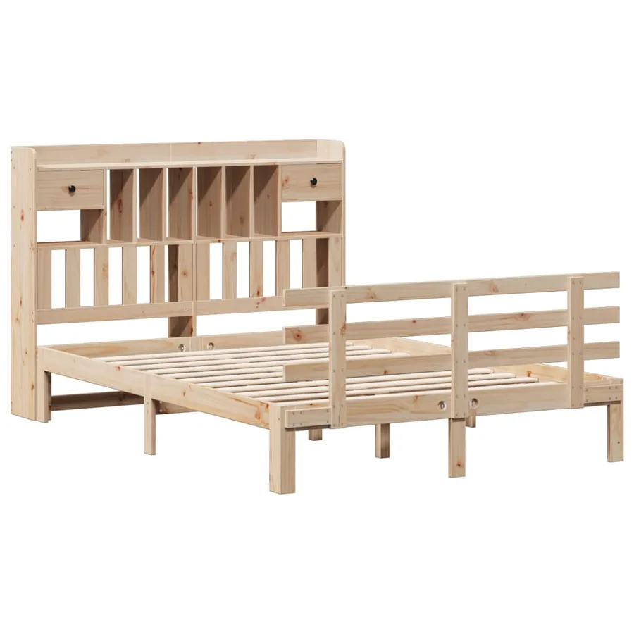 Lit bibliothèque sans matelas 140x200 cm bois massif de pin - 3