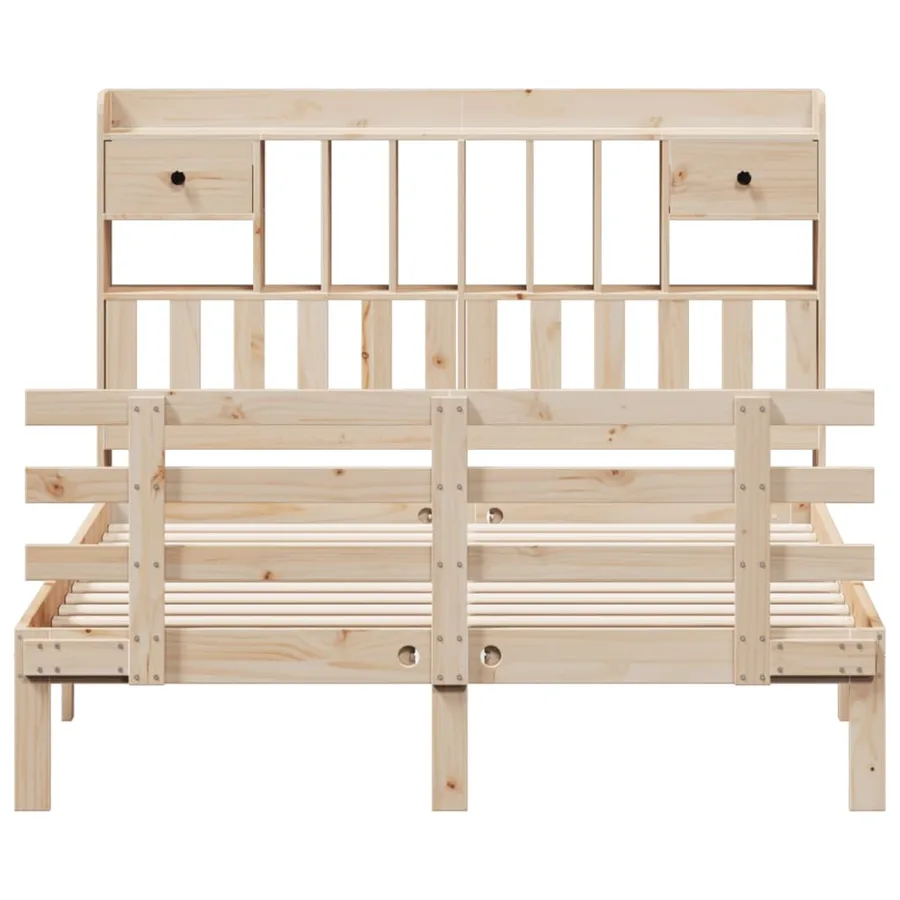 Lit bibliothèque sans matelas 140x200 cm bois massif de pin - 4