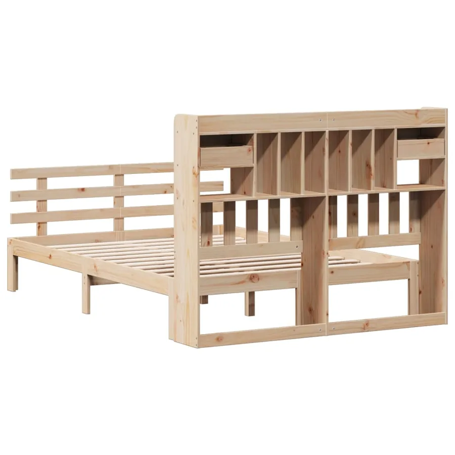 Lit bibliothèque sans matelas 140x200 cm bois massif de pin - 6