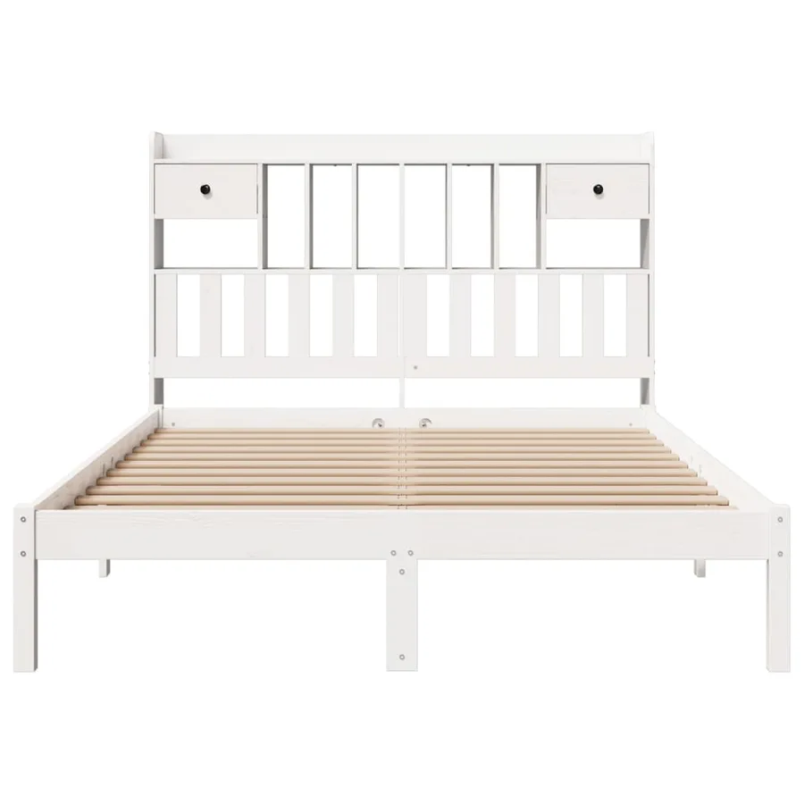 Lit bibliothèque sans matelas blanc 160x200 cm bois pin massif - 4