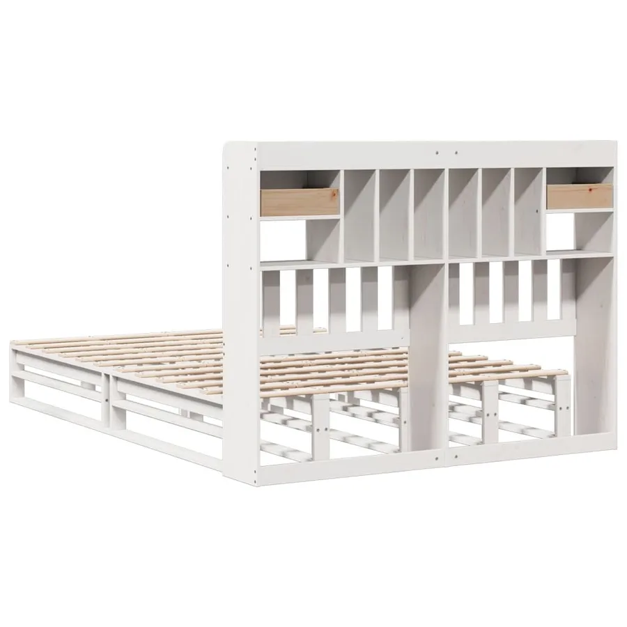 Lit bibliothèque sans matelas blanc 140x190 cm bois pin massif - 8