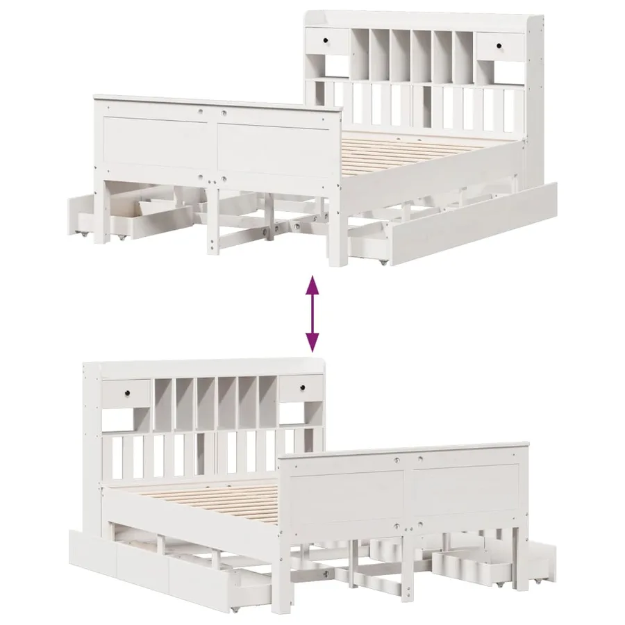 Lit bibliothèque sans matelas blanc 140x200 cm bois pin massif - 12