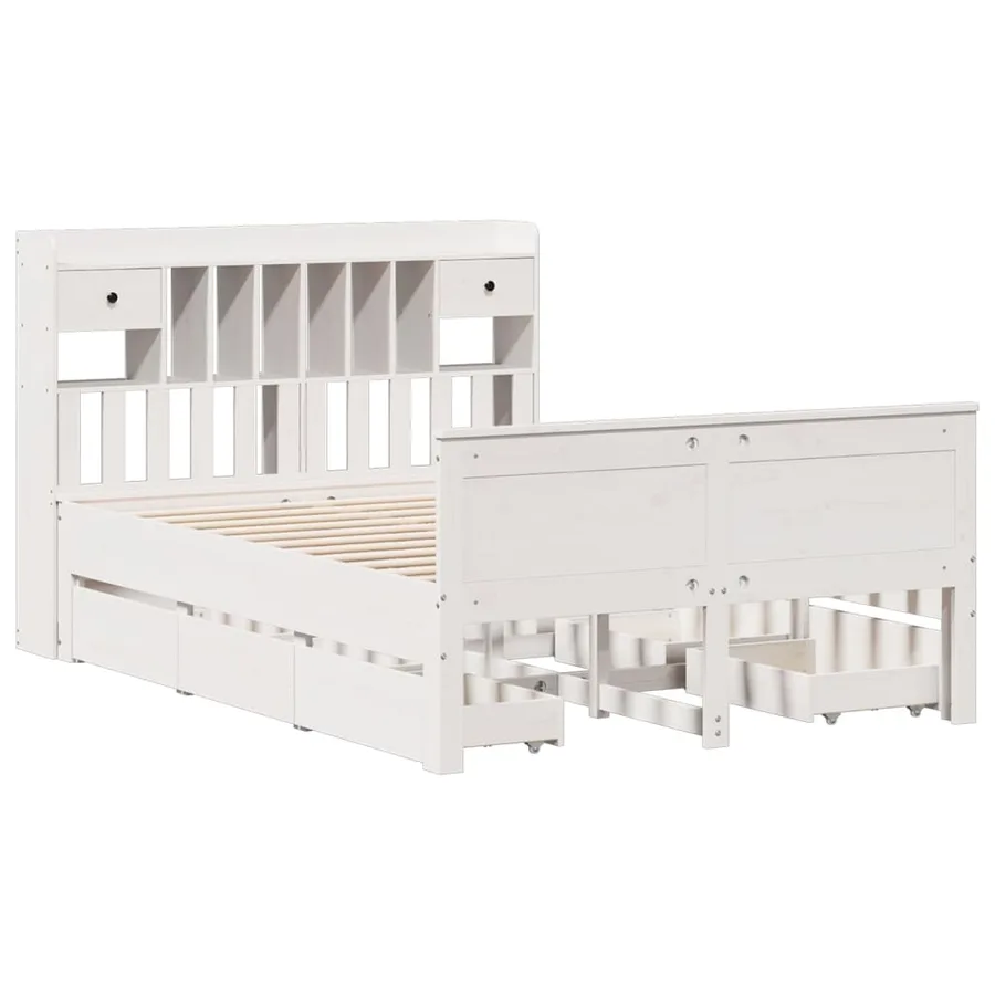 Lit bibliothèque sans matelas blanc 140x200 cm bois pin massif - 3