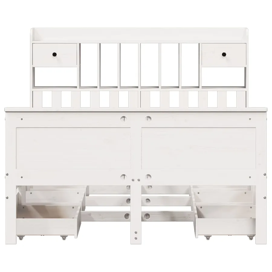 Lit bibliothèque sans matelas blanc 140x200 cm bois pin massif - 4