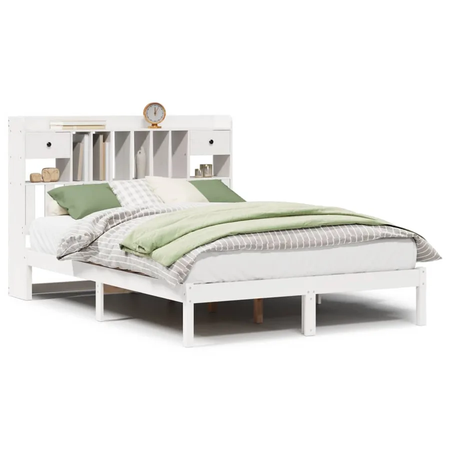Lit bibliothèque sans matelas blanc 140x190 cm bois pin massif - 2