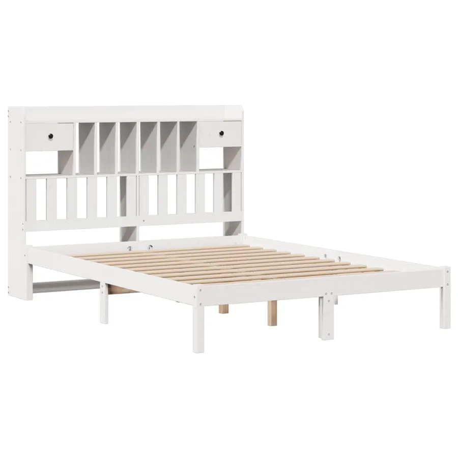 Lit bibliothèque sans matelas blanc 140x190 cm bois pin massif - 3