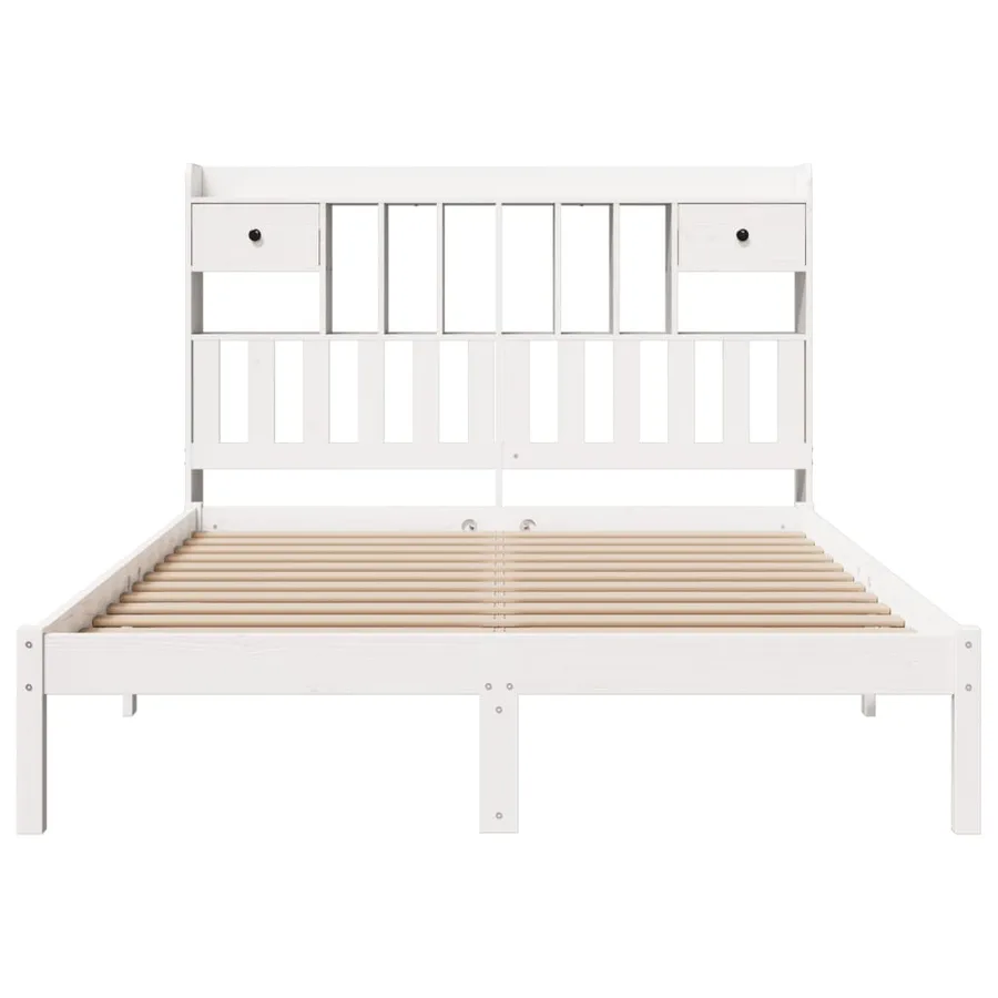 Lit bibliothèque sans matelas blanc 140x190 cm bois pin massif - 4
