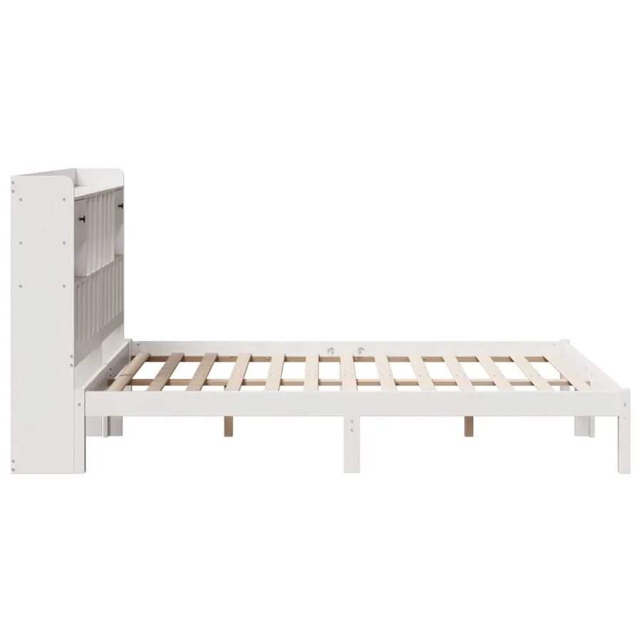 Lit bibliothèque sans matelas blanc 140x190 cm bois pin massif - 7