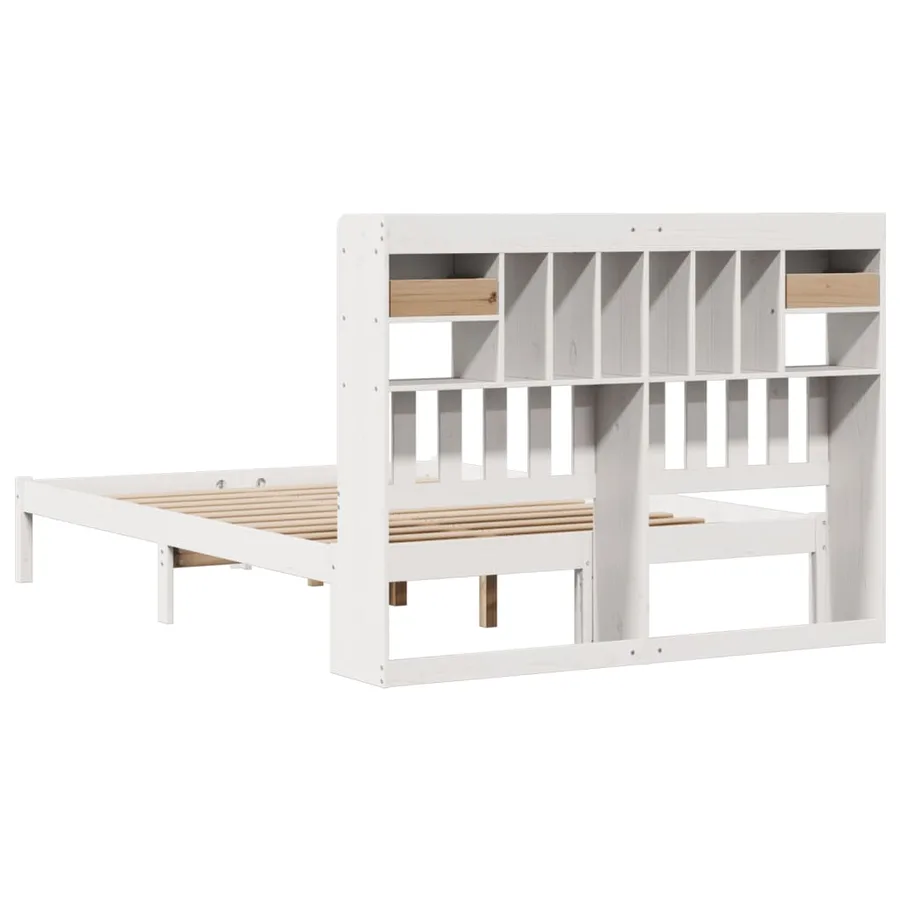 Lit bibliothèque sans matelas blanc 140x190 cm bois pin massif - 8