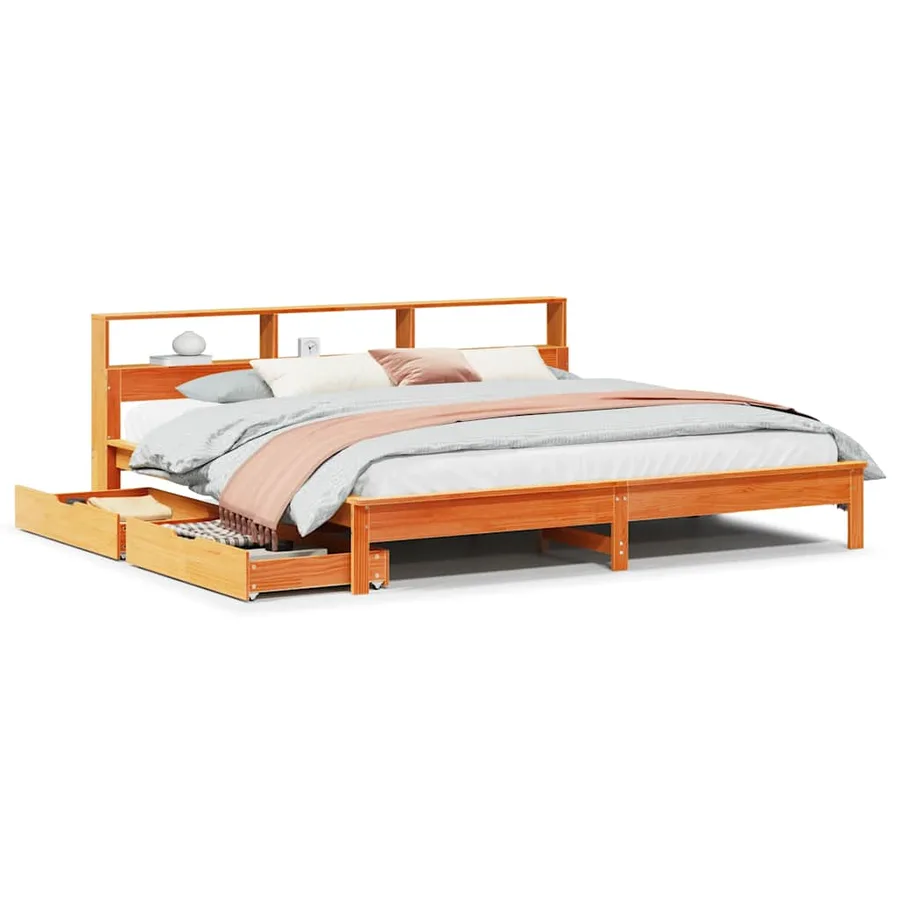 Lit bibliothèque sans matelas cire marron 180x200 cm pin massif - 2