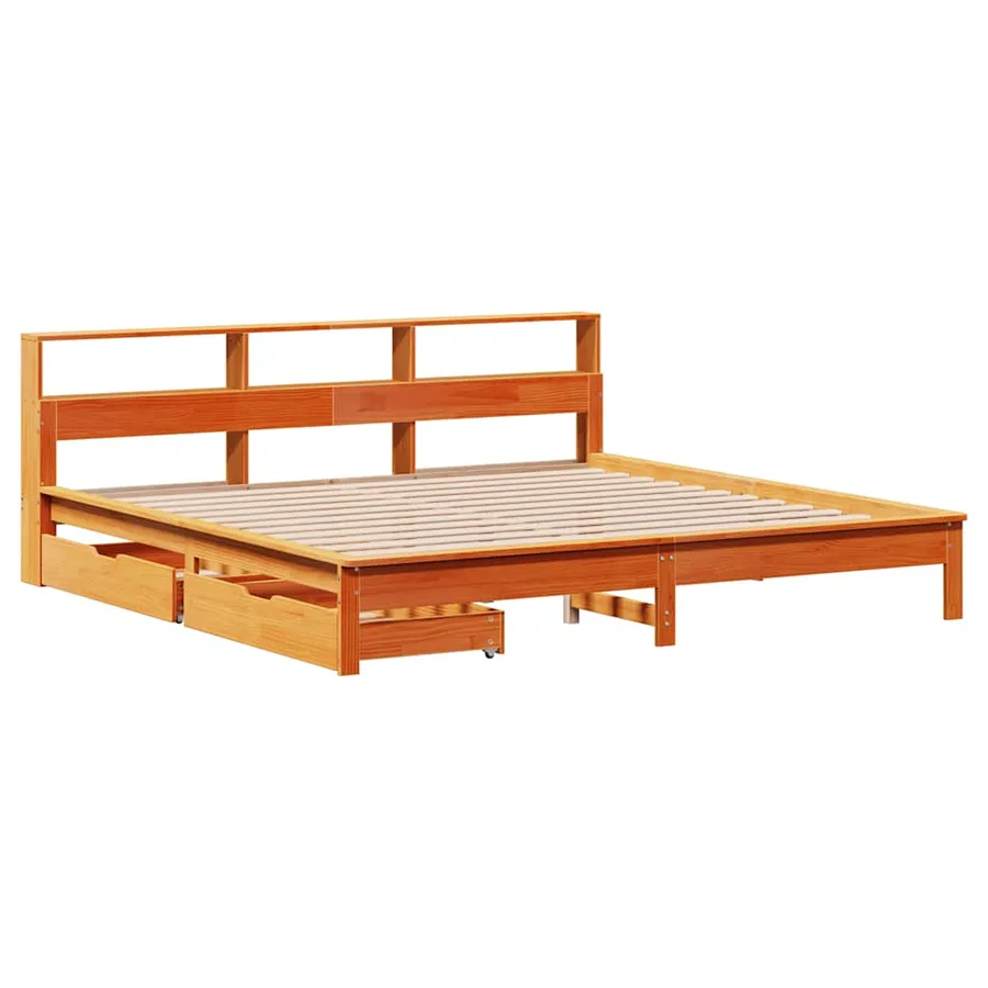 Lit bibliothèque sans matelas cire marron 180x200 cm pin massif - 3