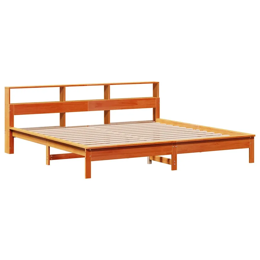 Lit bibliothèque sans matelas cire marron 180x200 cm pin massif - 7