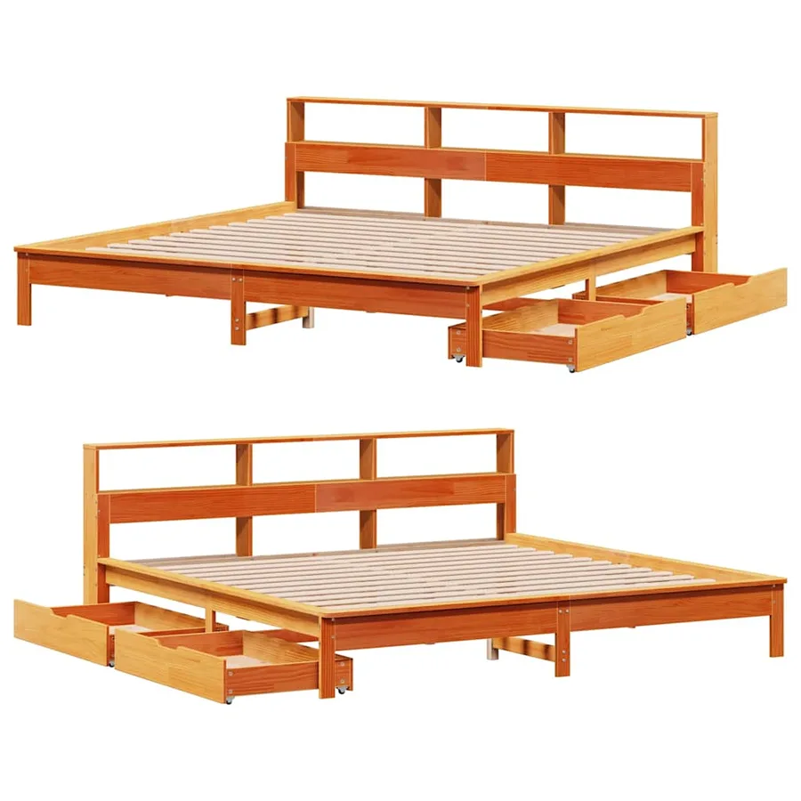 Lit bibliothèque sans matelas cire marron 180x200 cm pin massif - 9