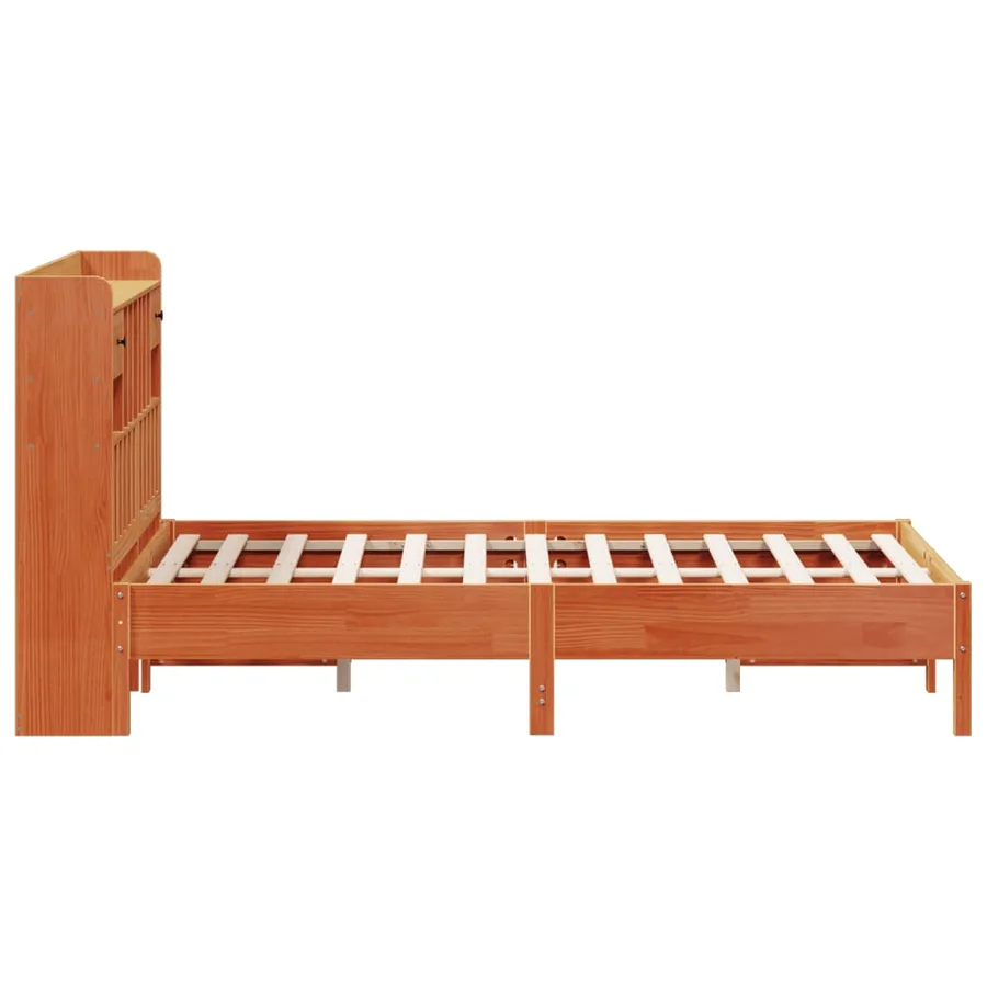 Lit bibliothèque sans matelas cire marron 150x200 cm pin massif - 5